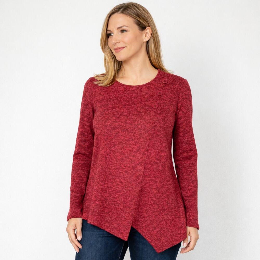Soft Works Asymmetrical Knit Top Marled Red Small Petite